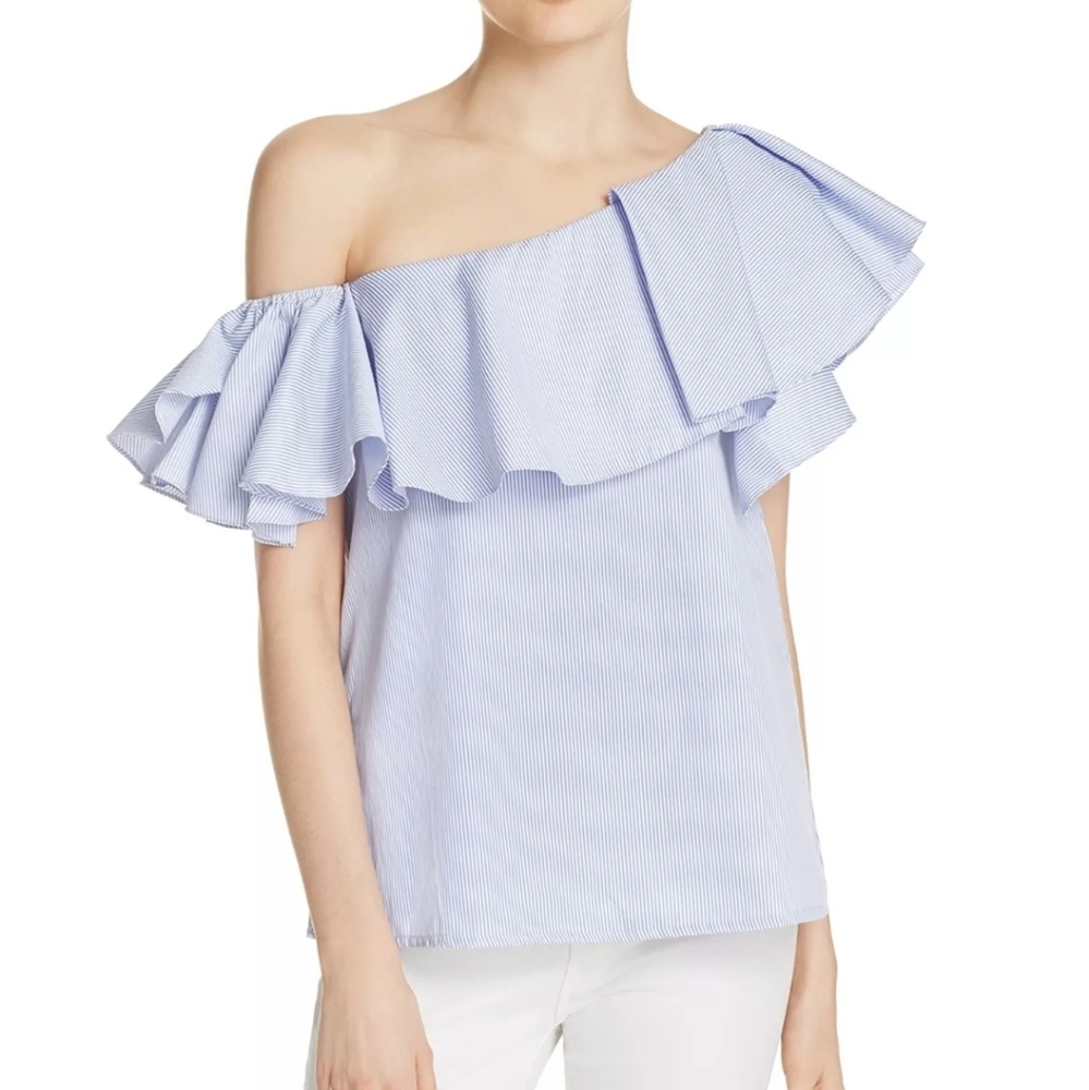 MLM Label Ruffle One Shoulder Striped Blouse